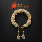 Yellow White Mix Beads Handmade Gajra Bracelet with Gold Tassel