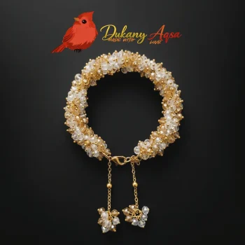 Yellow White Mix Beads Handmade Gajra Bracelet with Gold Tassel