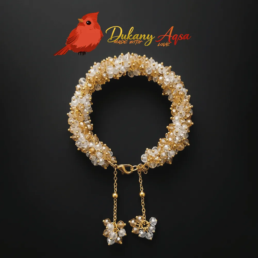 Light Yellow Gajra bracelet Yellow White Mix Beads Handmade Gajra Bracelet with Gold Tassel
