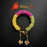 Gold and white handmade gajra bracelet with beads and chain tassel for girls
